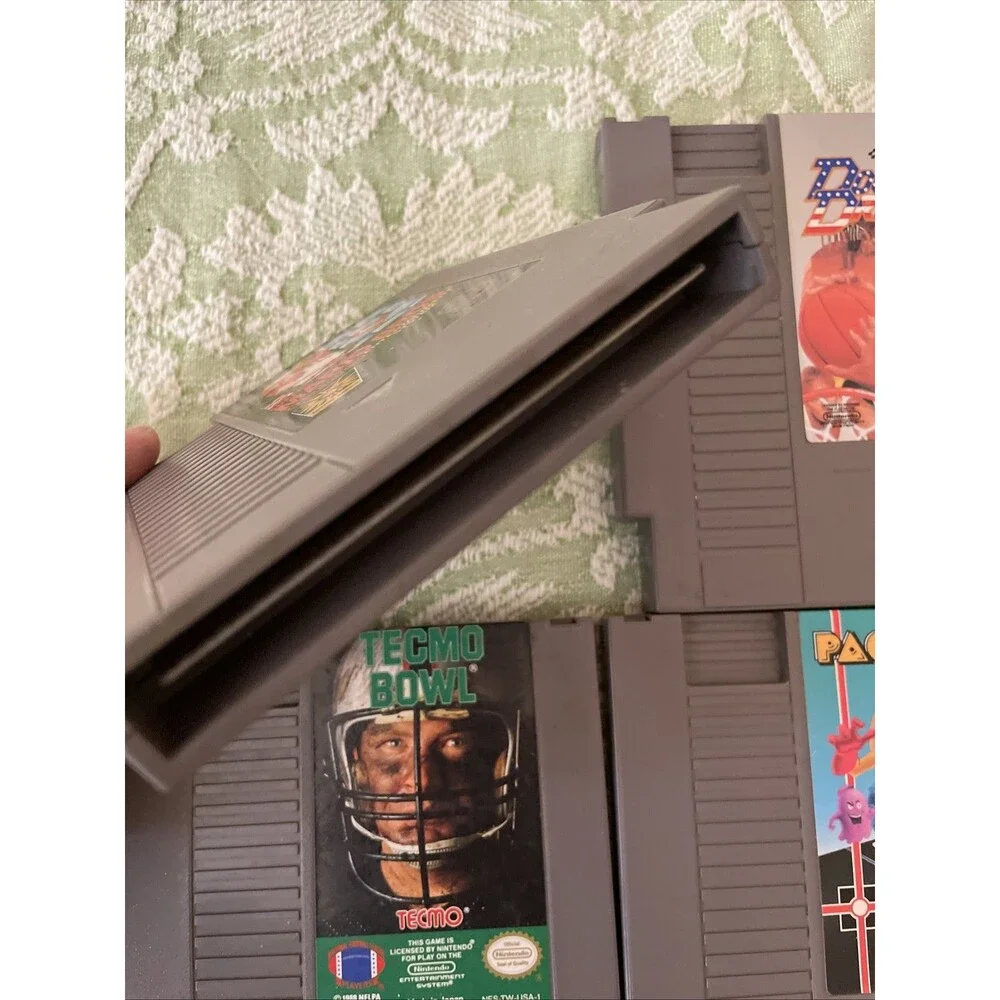 Nintendo NES Game Lot of 4 Pcs Mario Bros. PAC-MAN Tecmo Bowl Double Dribble